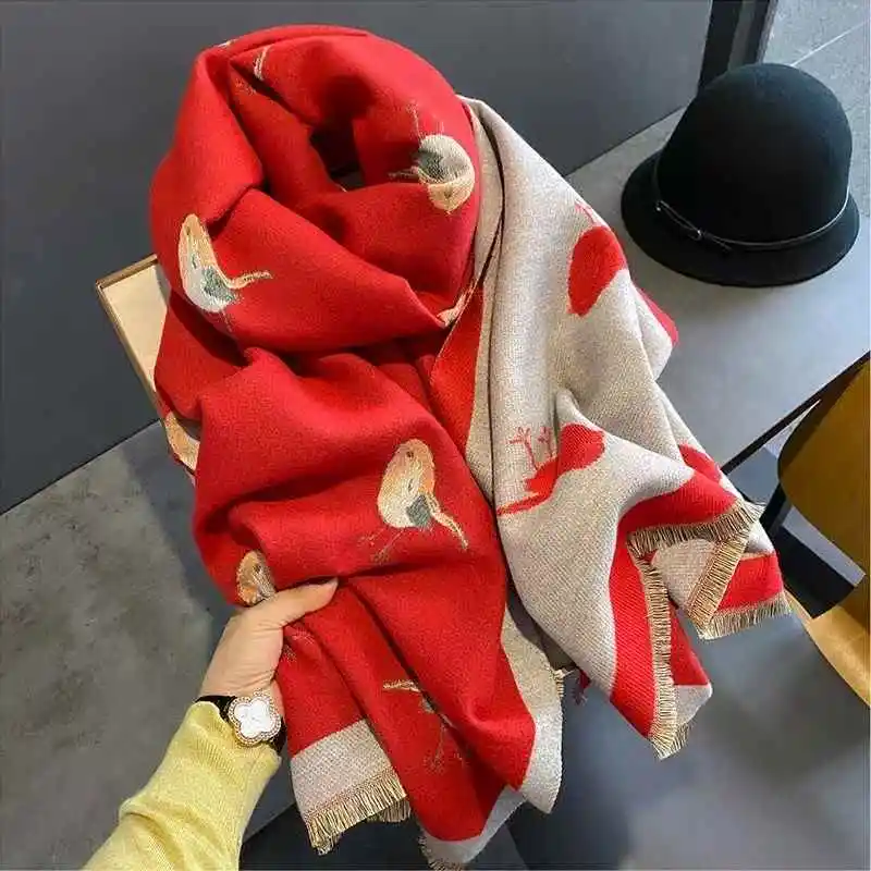 Women's Thick Imitation Cashmere Blanket Scarf Warm Pashmina Shawl Winter Wrap 2025 New Design Print Poncho Echarpe Female Wrap