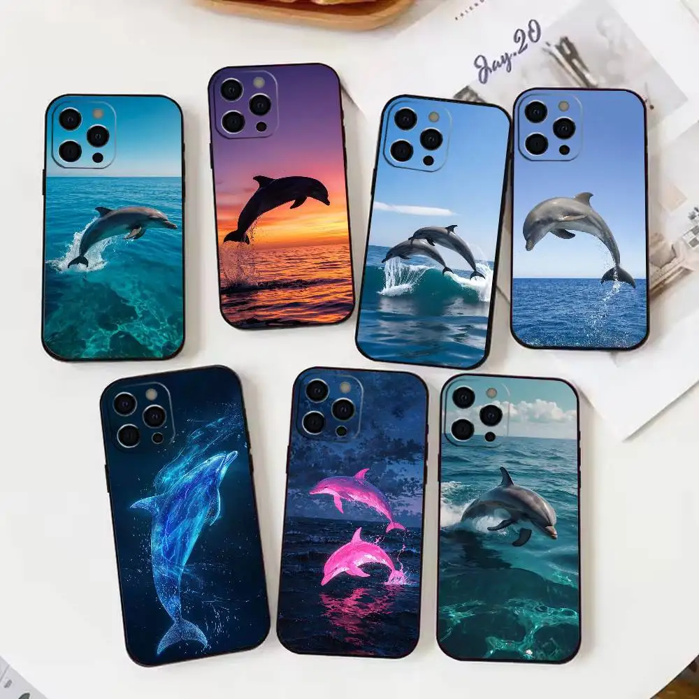 

Cute Dolphin Phone Case For iPhone 17,16,15,14,13,12,11 Plus,Pro Max,XS,Soft Silicone Black Cover
