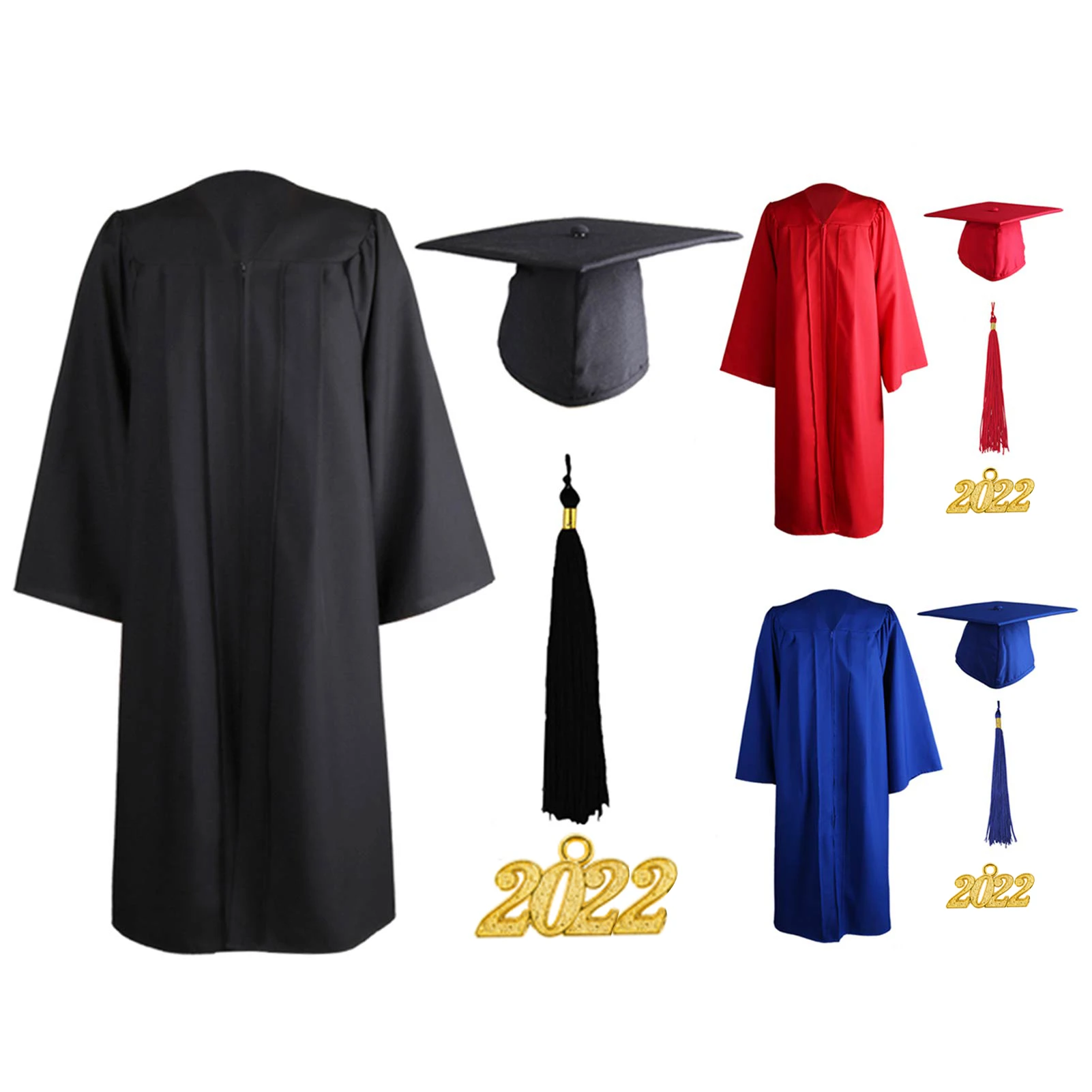 Ensemble de robe et bonnet drapés à pampilles pour adultes, robe de graduation, robe de lycée et de célibataire, unisexe, 2022