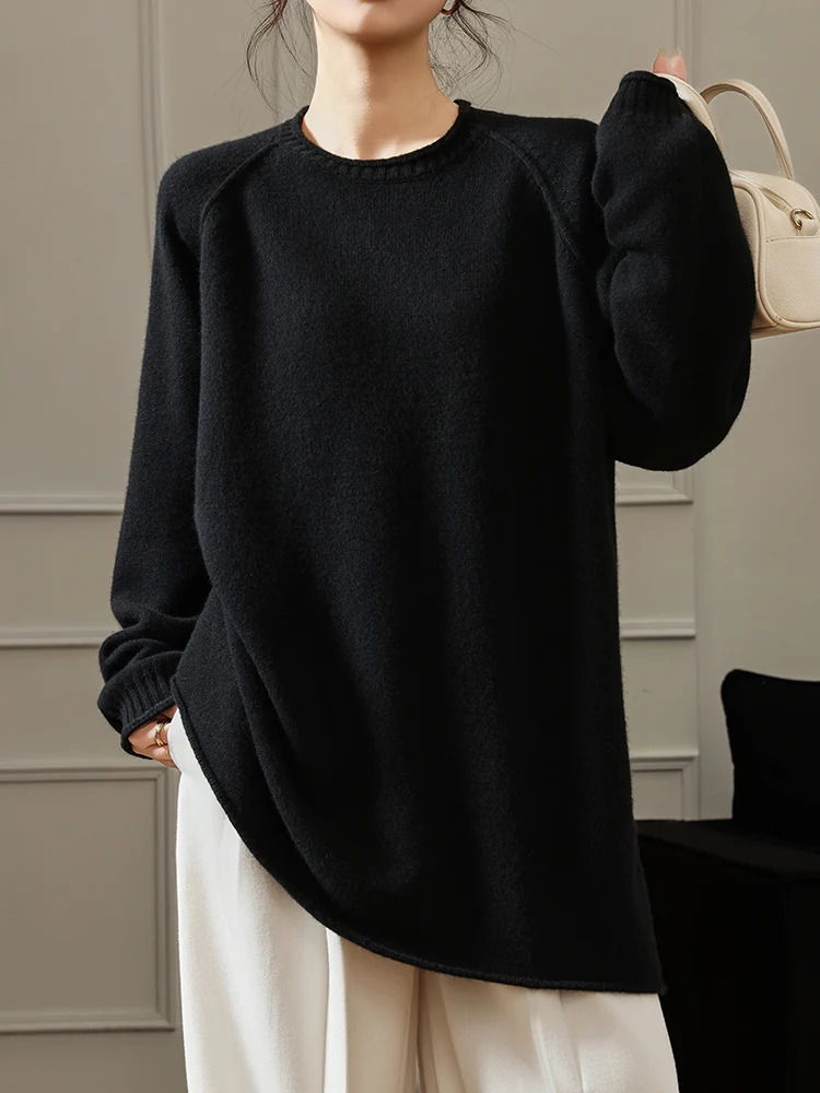 المرأة رداء علوي من الصوف س الرقبة طويلة البلوز الخريف الشتاء سميكة Ranglan كم 100% ميرينو الصوف تريكو فضفاض كبير الحجم الإناث #4