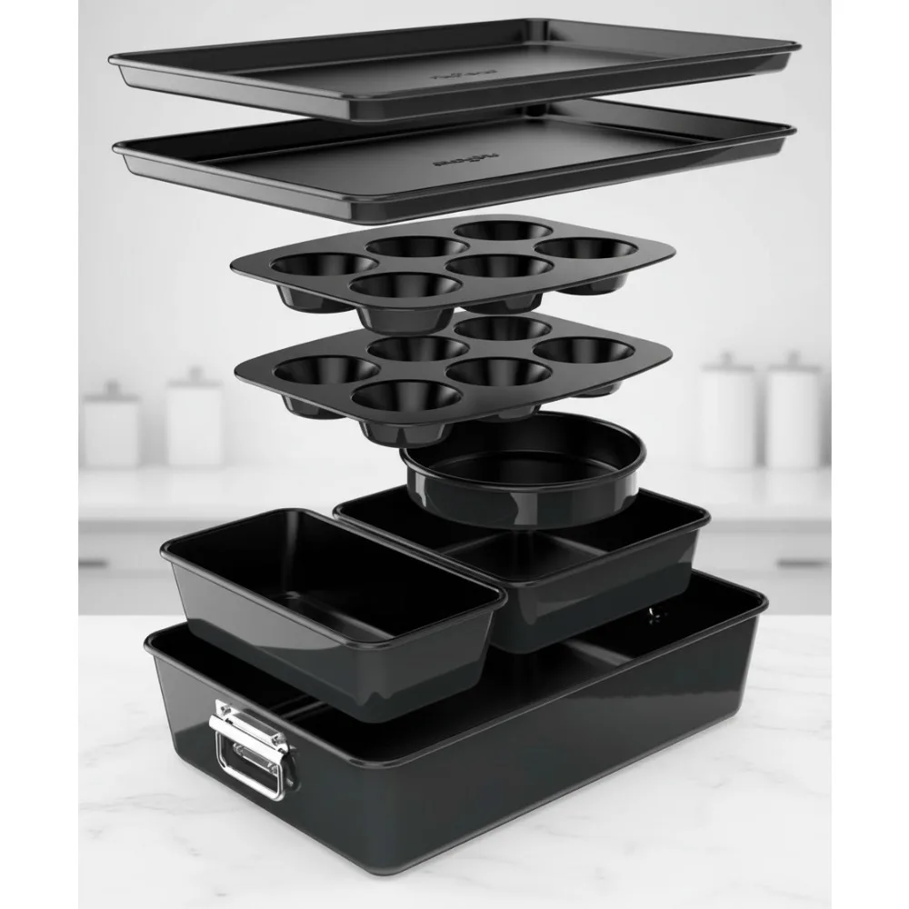 

8-Piece Stackable Nonstick Bakeware Set - Premium Steel Baking Pans for Cakes, Muffins & Cookies