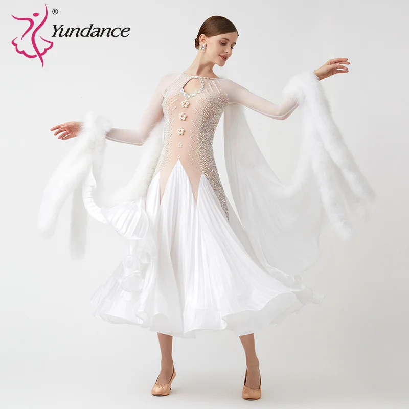 

B-23106 Новое международное стандартное платье для бальных танцев на заказ, высококачественные жемчужные шелковые платья для бальных танцев на продажу