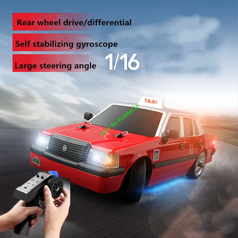 1:16 Simulation Taxi Style High Speed Drift Car 2.4G Linkage Lighting Self Stabilizing Metal Transmission Remote Control Car Toy