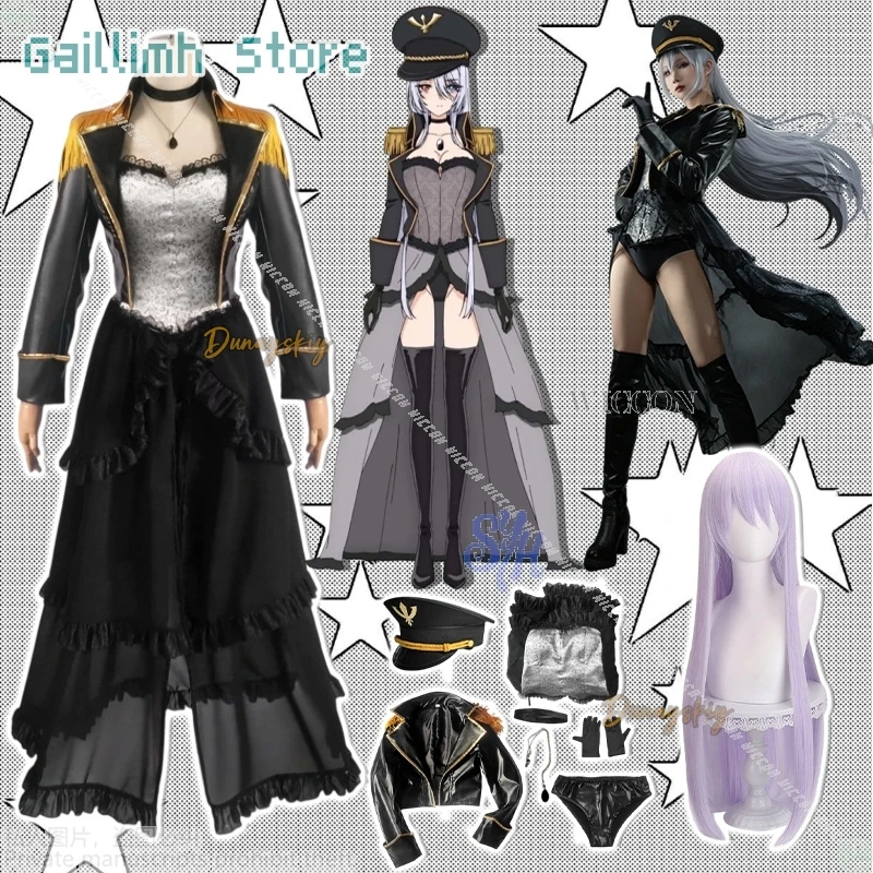 Kitagawaa Marinn Neon Nikaido Cosplay Dress Up Anime Darling rsiUniforme militar sexy negro Goth Deep V Hat Pelucas Halloween