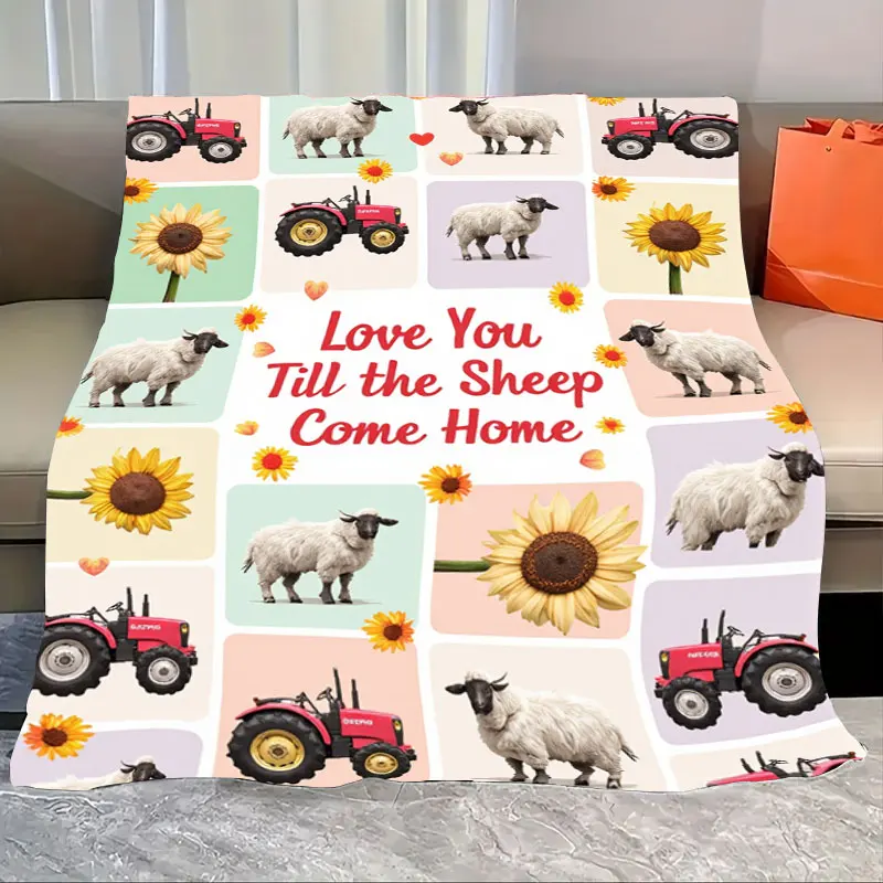 

Фланелевое одеяло, 1 шт., «Уютное одеяло для фермерского домика с овечками, тракторами и подсолнухами — «Любовь, ты Till the Sheep Come Home»