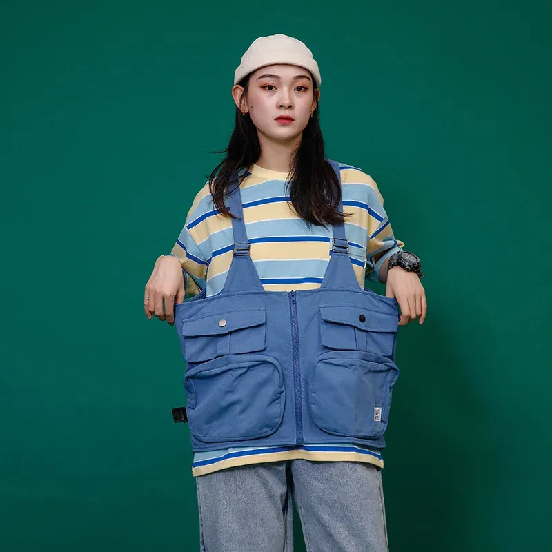 

25COSWomen Waistcoat Vest Big Backpack Japanese Vintage Multi-Pocket Vest Women Jacket Sleeveless Tide Brand Tooling