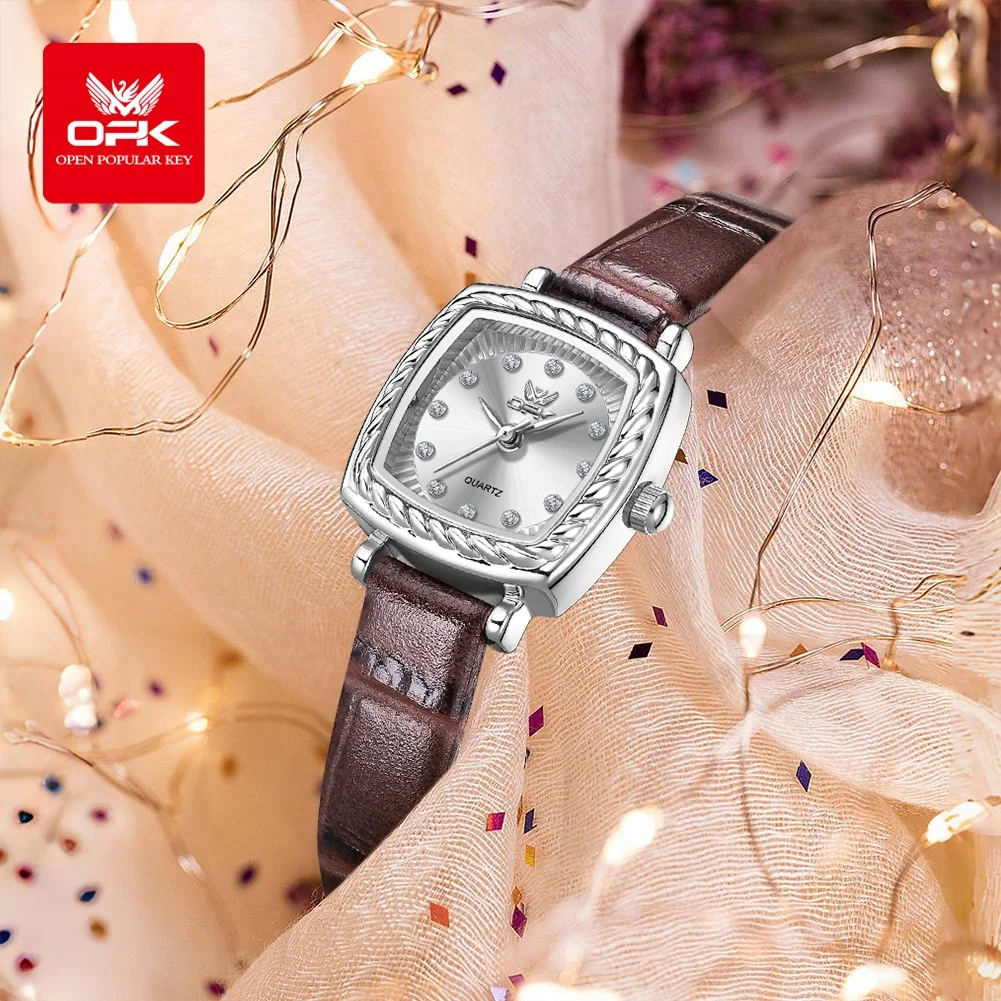 OPK 6061 Elegant Ladies' Quartz Watch Leather Strap Diamond Scale Waterproof Ladies' Watch