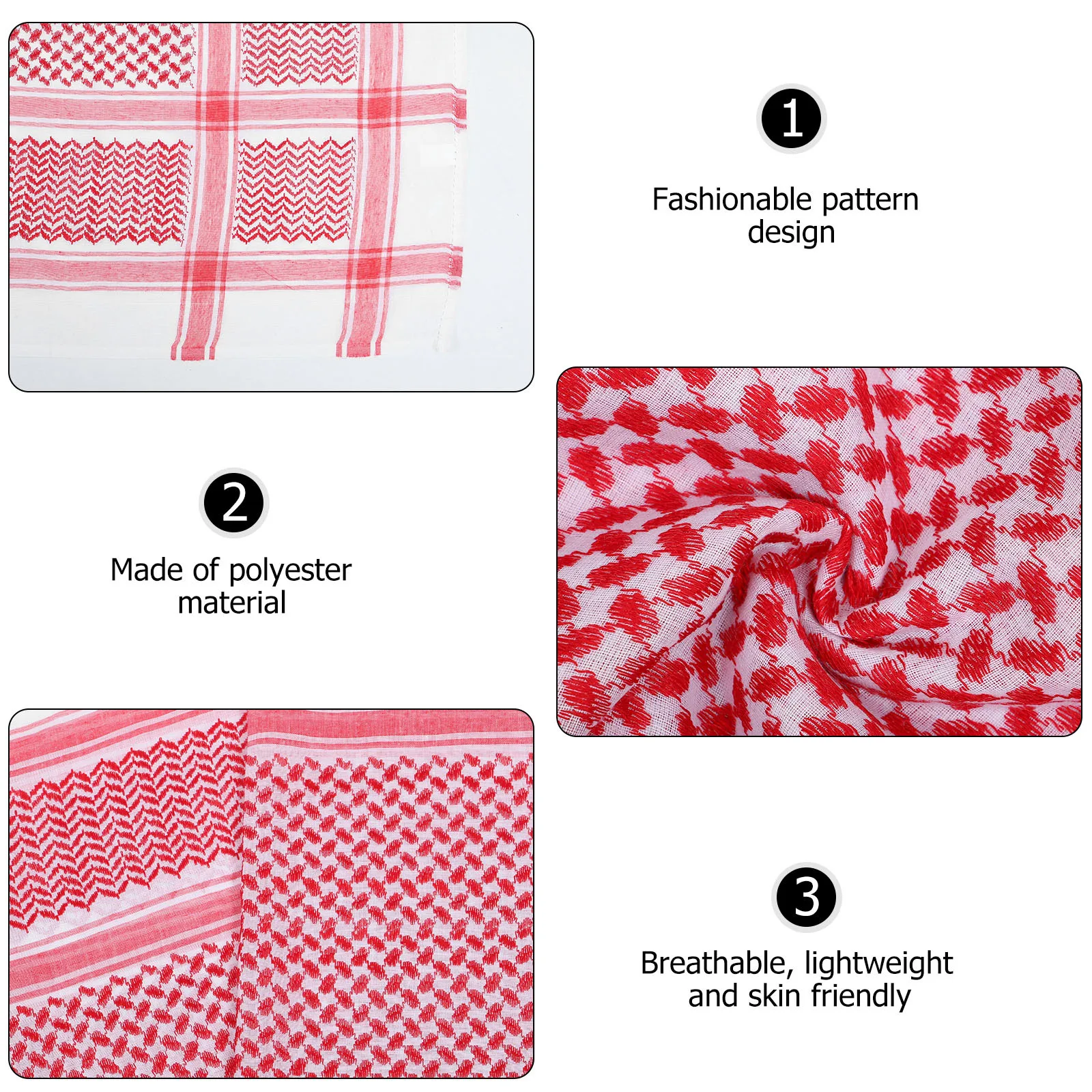 

Middle Eastern Traditional Keffiyeh Scarf Lightweight Polyester Men Arab Headscarf Sun Wind Dust Protection Outdoor Wear