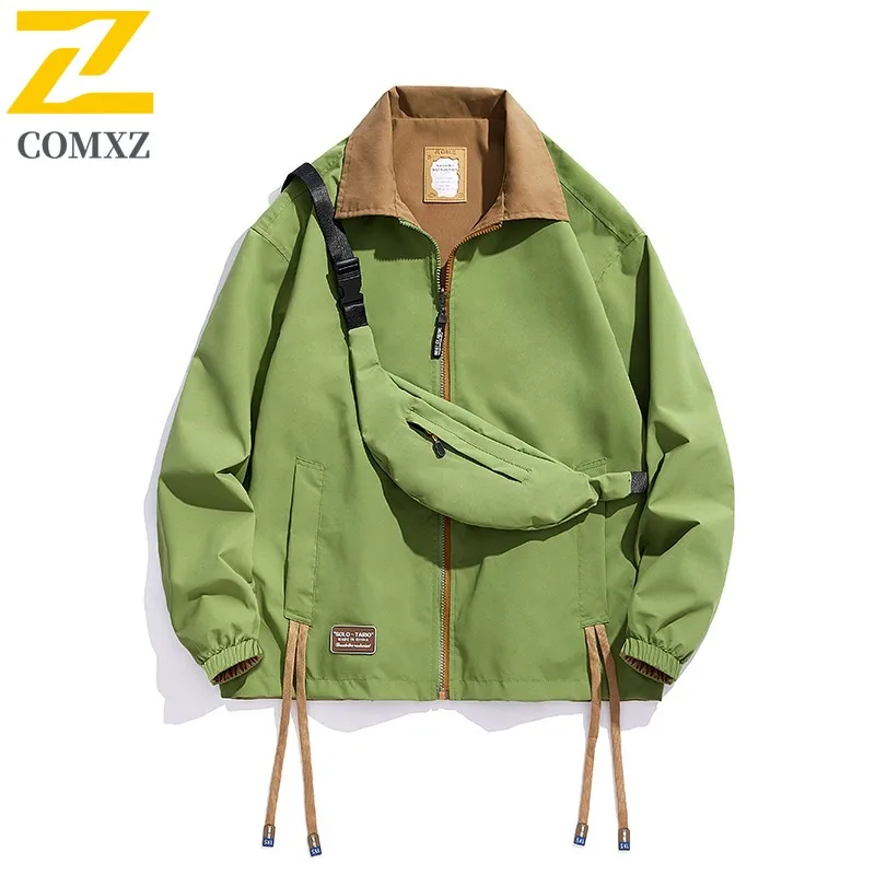 

COMXZ Men Jacket Double Sided Korean Style Casual Trendy Jacket Men Slim Fit Double Print Versatile Coat with Bag Design Coat