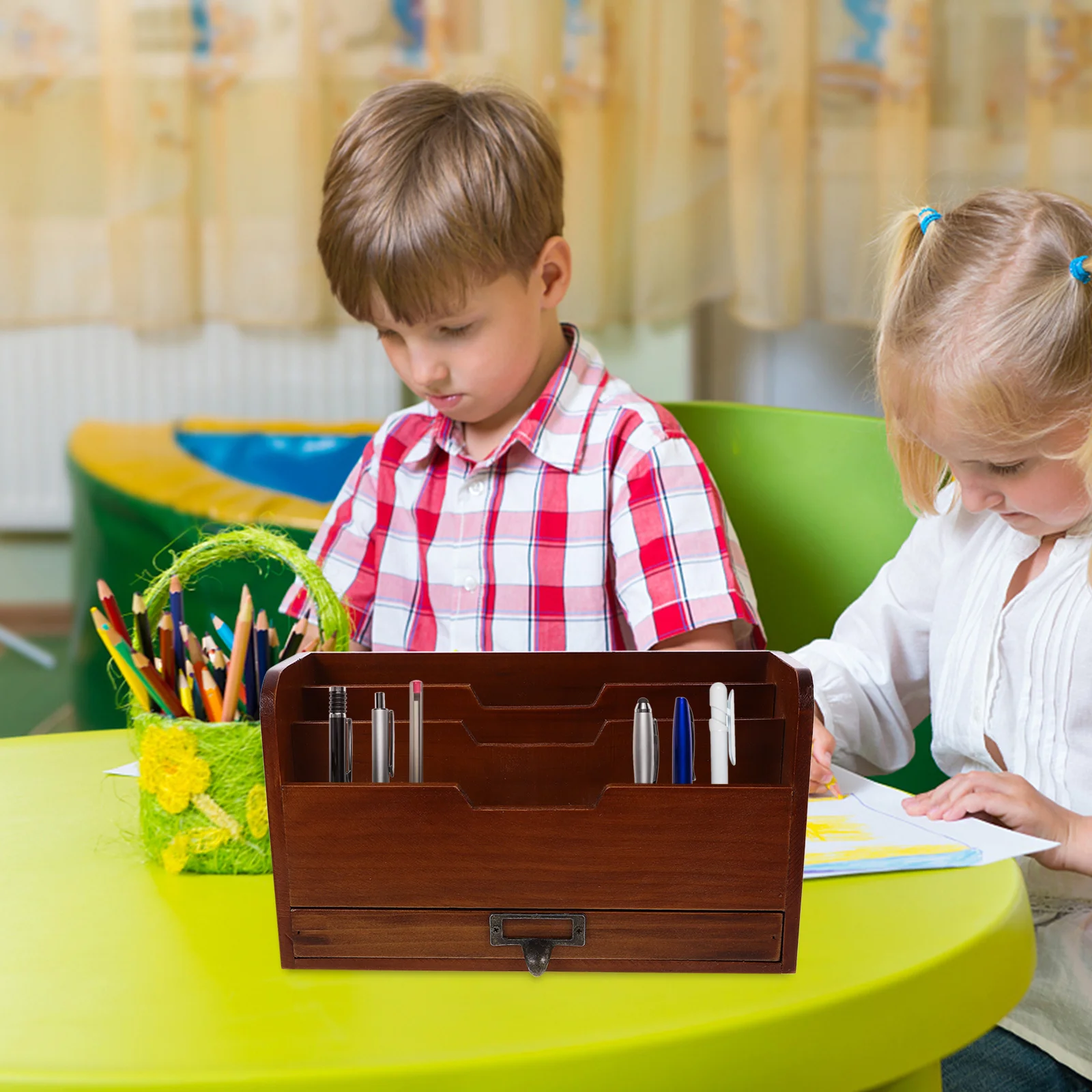 سطح المكتب منظم قرطاسية صندوق تخزين حامل قلم سعة كبيرة لمكتب المنزل مكتب متعدد الشبكات مقصورة الرف