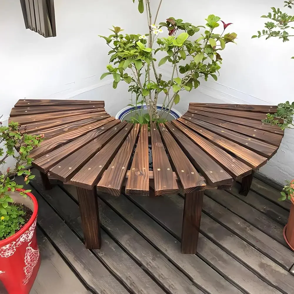 Durable Semicircle Wooden Bench for Outdoor Spaces - Supports Up to 660 lbs