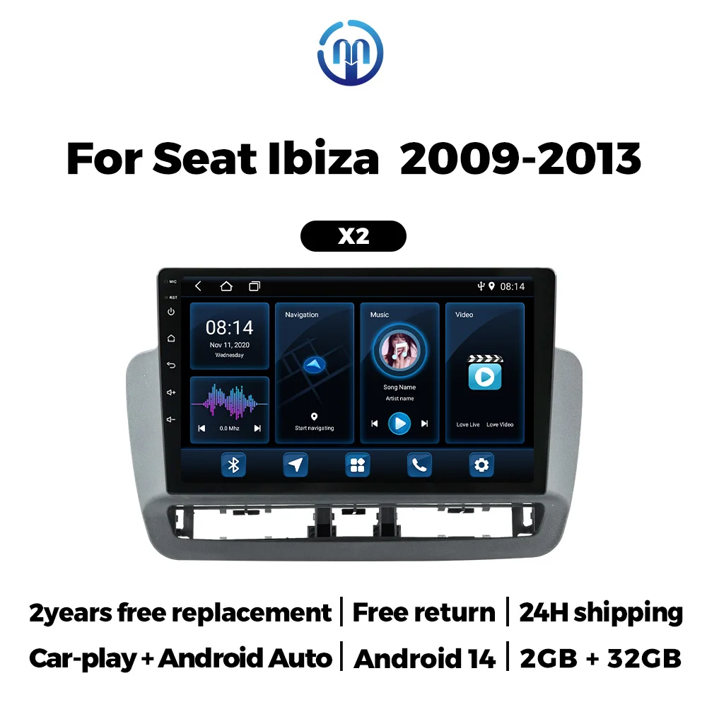 Android 2 DIN Car Radio for Seat Ibiza 2012 - 2015 Wireless CarPlay Auto Multimedia Video Player GPS Audio WIFI Stereo Autoradio
