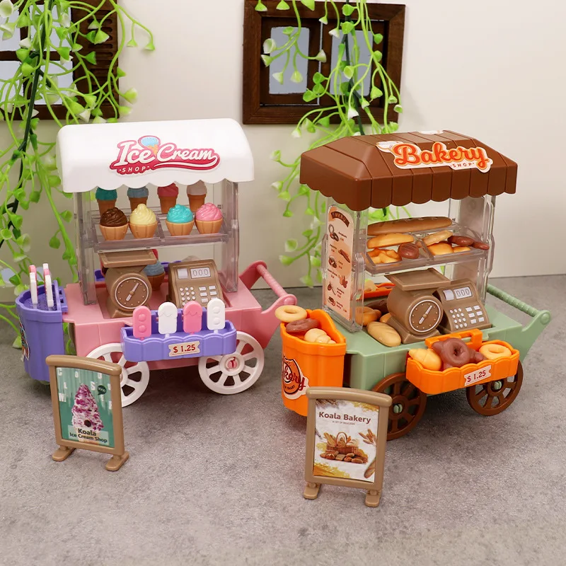 

1set Mini Ice Cream Cart Bread Ice Cream Cart with Light Vending Dollhouse Miniature Decoration Home Decor Figurines Crafts
