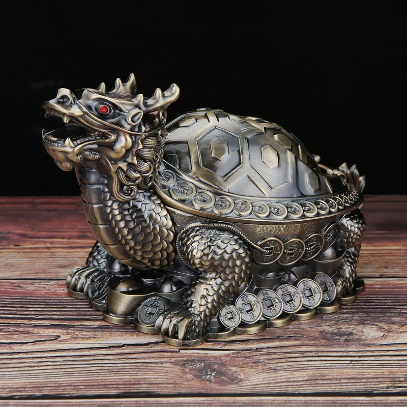 Dragon Turtle Ashtray Metal Anti-drop And Anti-fly Ash Multi-function Home Living Room Ashtrays with Thick And Fine Smoke Trough