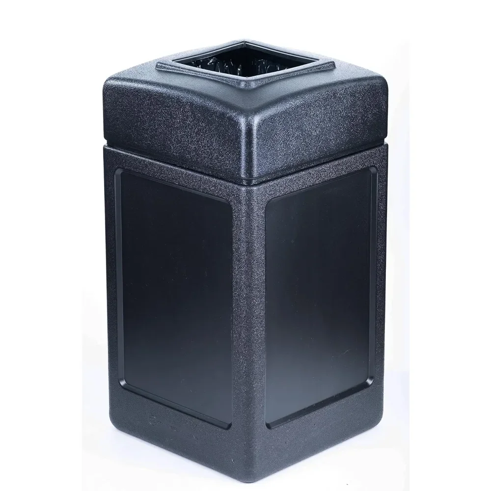 Business Zone Open-Top Indoor/Outdoor Square Gallon Large Waste Trash Container Bin, Black 18.5L X 18.5W X 34.5H Inches