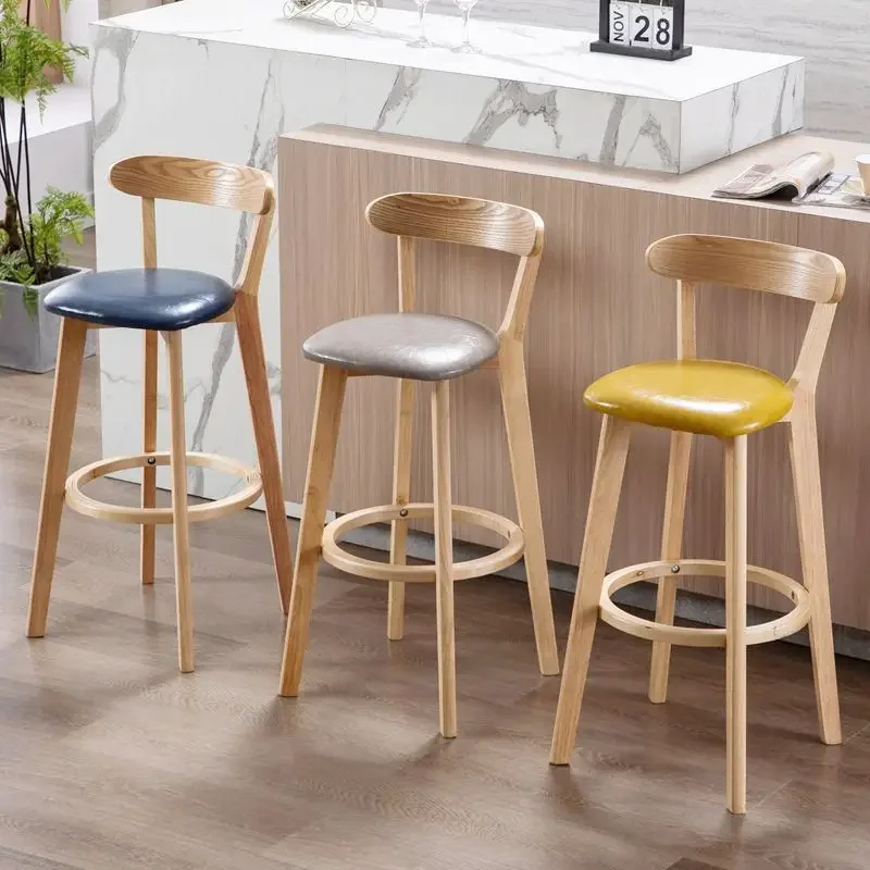 

Bar chair solid wood simple backrest bar stool Nordic home creative bar chair American retro wooden high stool