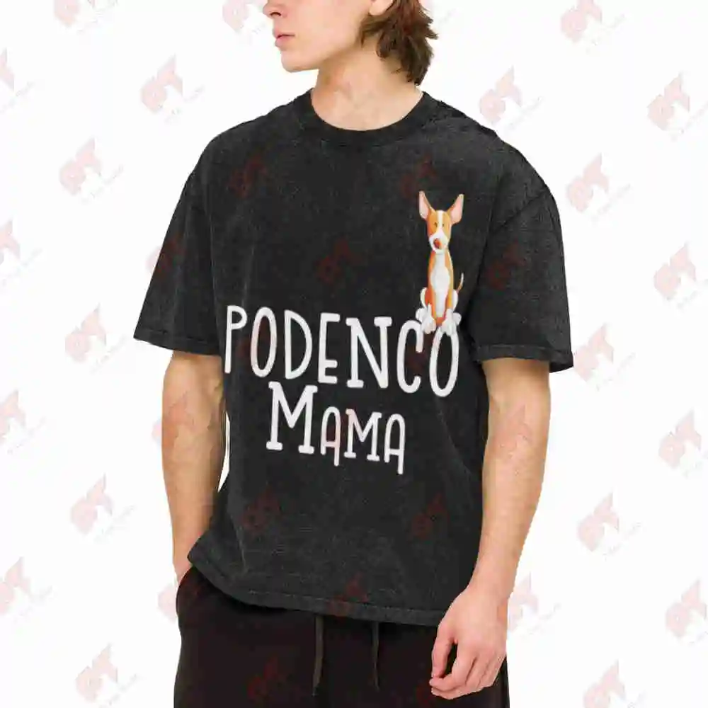 Funny Podenco Mama Greyhound Vintage Washed Tee Pure Cotton T-Shirt