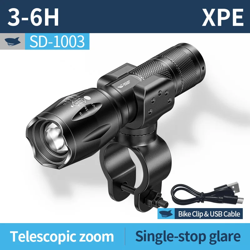 Outdoor High Brightness Riding Light Flashlight Zoom Rechargeable Super Bright Flashlight High Lumens Tactical Flashlight