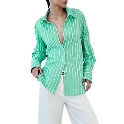 Women's Striped Shirt Minimalist Style Casual and Versatile Single Breasted Long Sleeved Top New