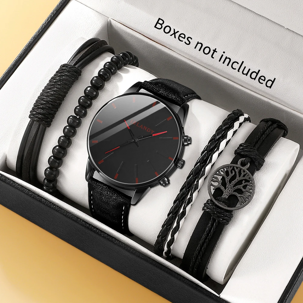 Fashionable 5Pcs Quartz Watch Set, Versatile Everyday Accessory Gift for Her & Him