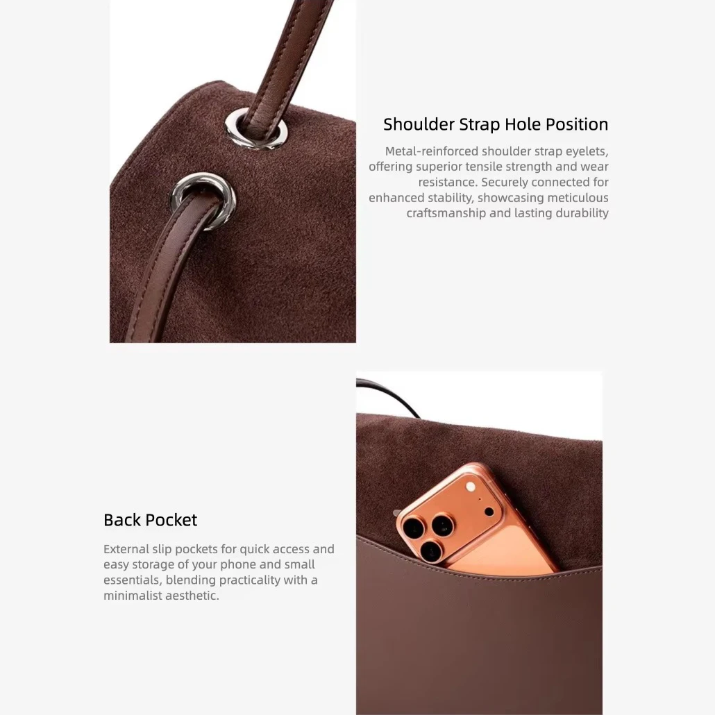 Nubuck Suede Cowhide Leather Hobo Bag Women Vintage Soft Shoulder Bag Large Flap Tote Crossbody Handbag Casual Commuter - view 4