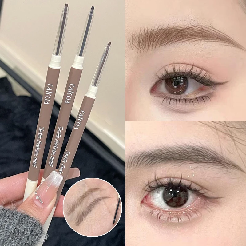 Lápiz de cejas ultrafino resistente al agua, lápiz de cejas de doble punta, maquillaje de cejas negro Natural profesional de larga duración a prueba de sudor