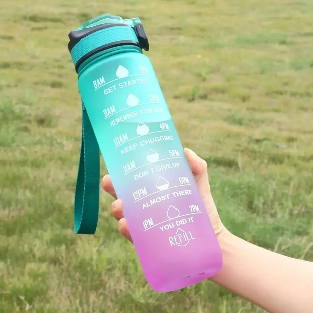 

1L Large-Capacity Sports Water Cup Space Cup Fitness Sports Gradient Colour Straw Plastic Cup With Scale With Cups