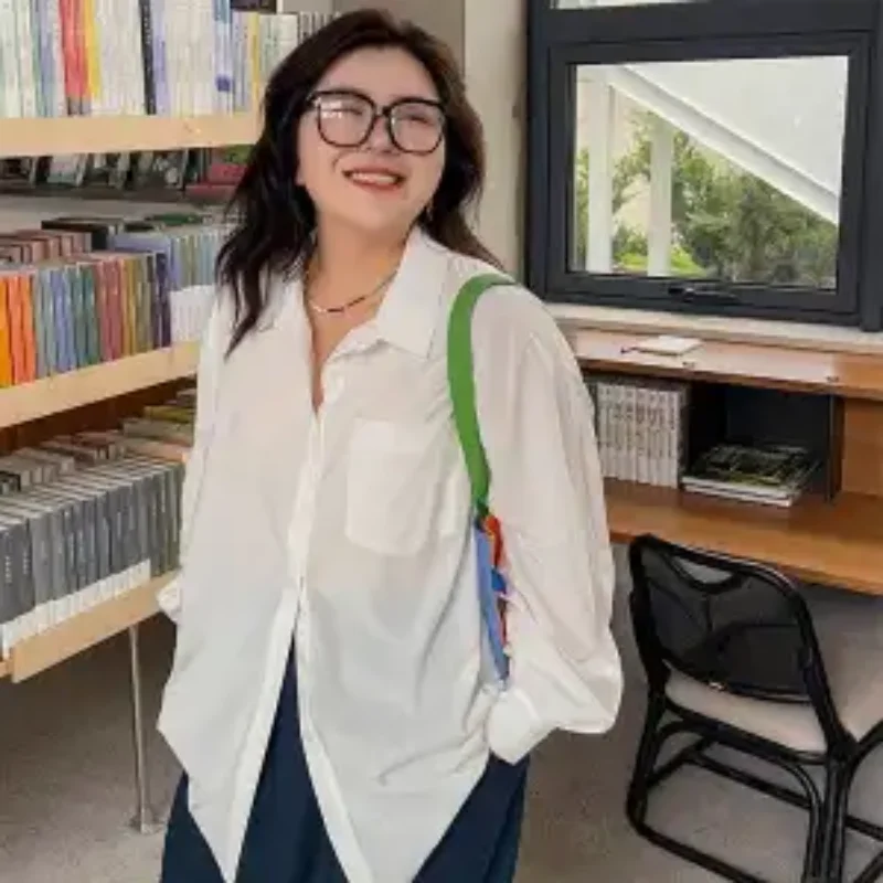 

Women's Shirt Loose Drop Shoulder Blouse Thin Breathable Sun Protection Top Casual Lazy Style Tummy Hiding Shirt