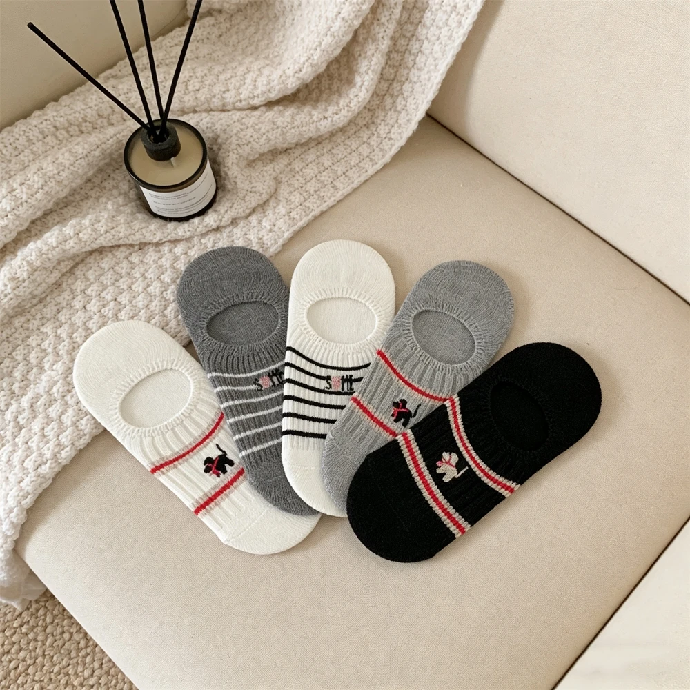 

5 Pairs Best Seller Factory Direct Supply Striped Boat Socks Women Cotton Casual Cartoon Summer Knitting Invisible Ankle Sock