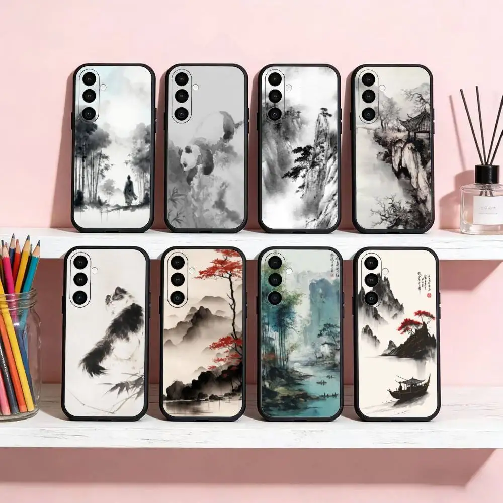 

Chinese Ink-Wash Painting Phone Case For Samsung Galaxy A91,80,73,72 ,71,53,52,32 ,31,22,21s,20,Soft Black Case
