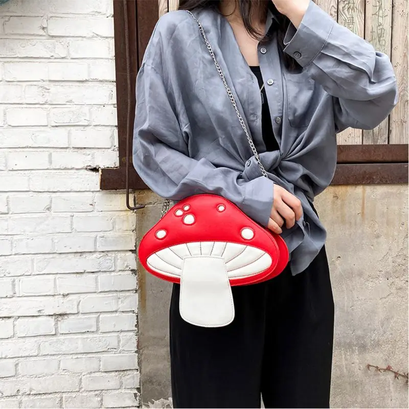 Funny Mushroom Shape Shoulder Bag for Women Girl PU Leather Handbag Cartoon Crossbody Bag Satchel Tote Female Mini Chain Bag