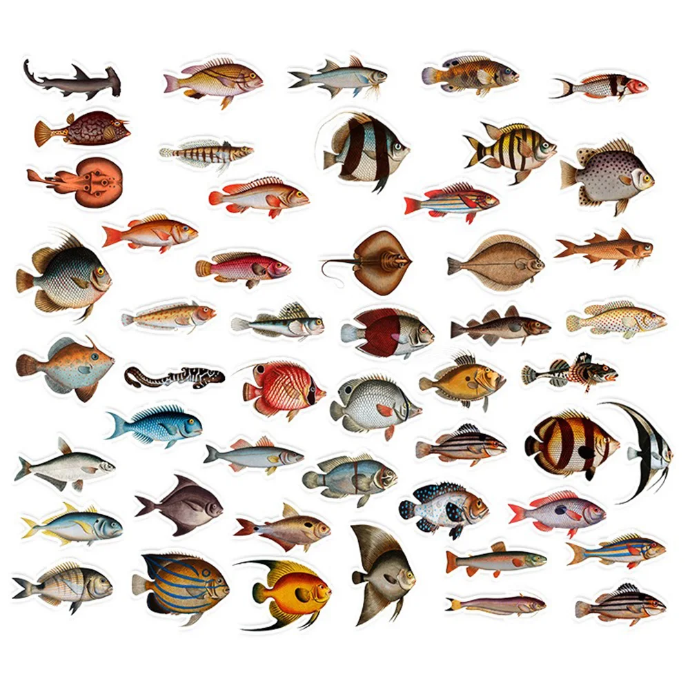 10/30/50PCS Realistic Marine Life Fish Cartoon Sticker DIY Phone Laptop Luggage Skateboard Graffiti Decals Fun for Kid Toy