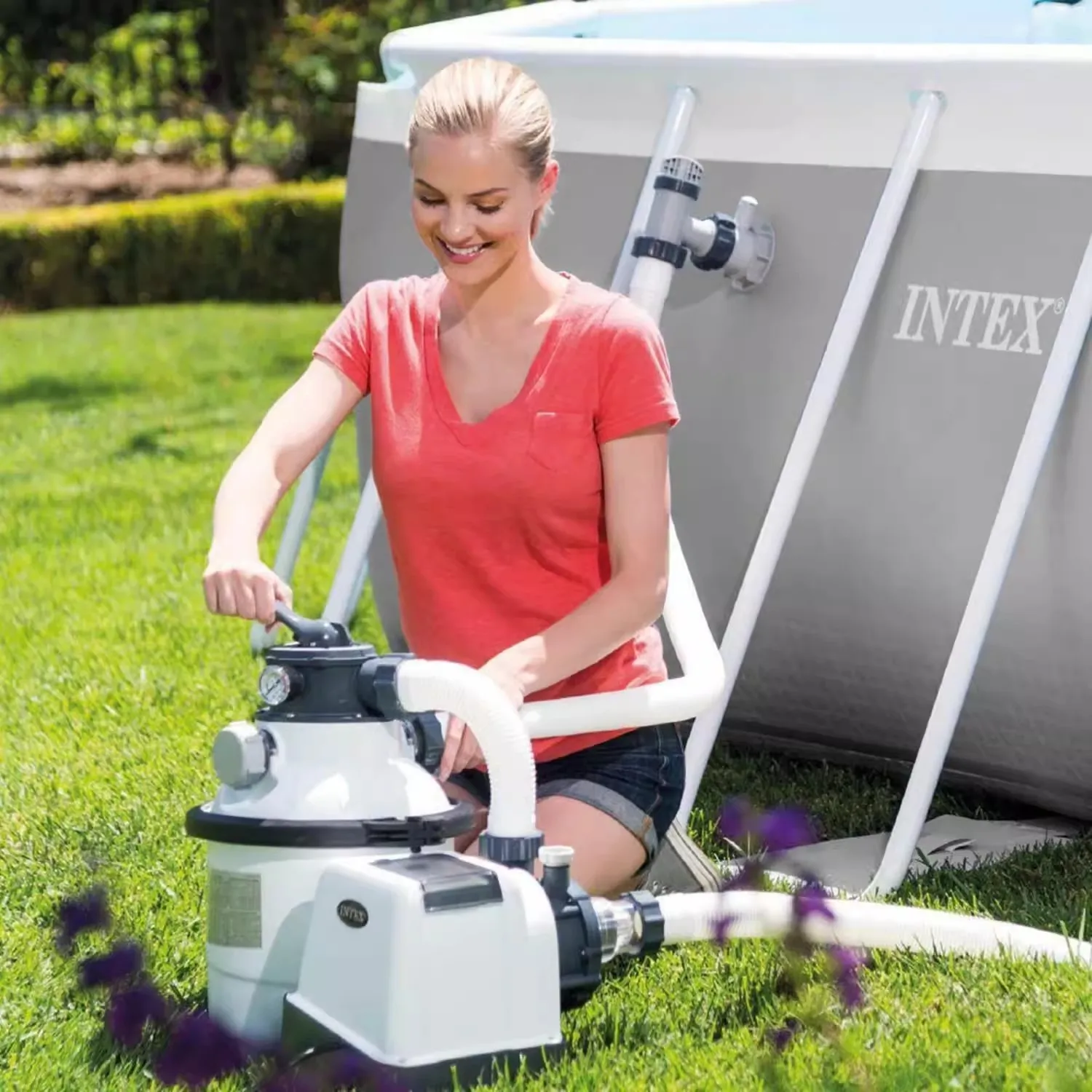 Large Swimming Pool Sand Filter Pump For Intex Bestway Above Ground Pools 2100 GPH Circulation System