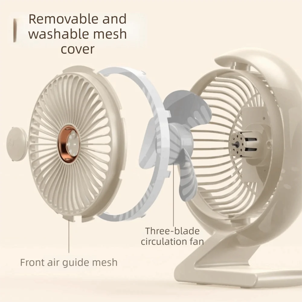 Crescent Shape Mini Desk Fan LED Light Compact Lightweight Personal Air Circulator USB Powered Ultra Quiet Crescent Light Fan