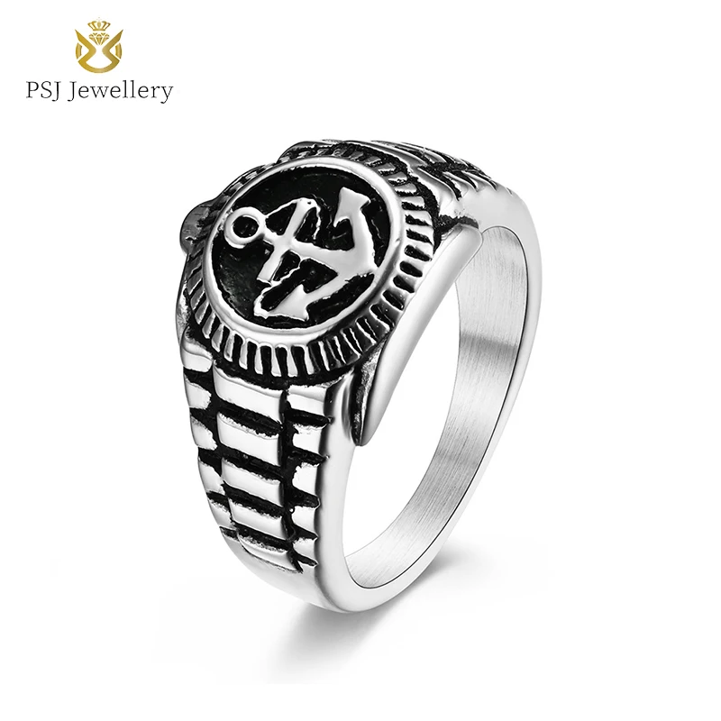 PSJ Fashion Jewelry Retro 15mm Anchor Design Silver / Gold Plated Stainless Steel Rings for Men