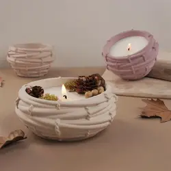 Concrete Round Weave Bowl Silicone Mold Creative Bird's Hive Shape Storage Box Candle Jar Plaster Casting Mould DIY Craft Gifts