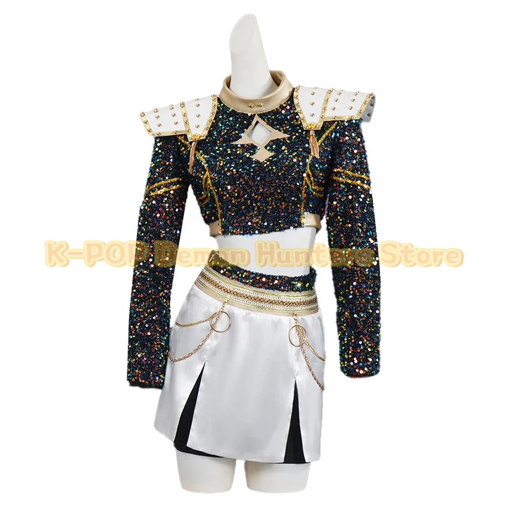 Novo anime kpop rumi cosplay traje peruca mulher preto branco uniforme natal festa de halloween roupas