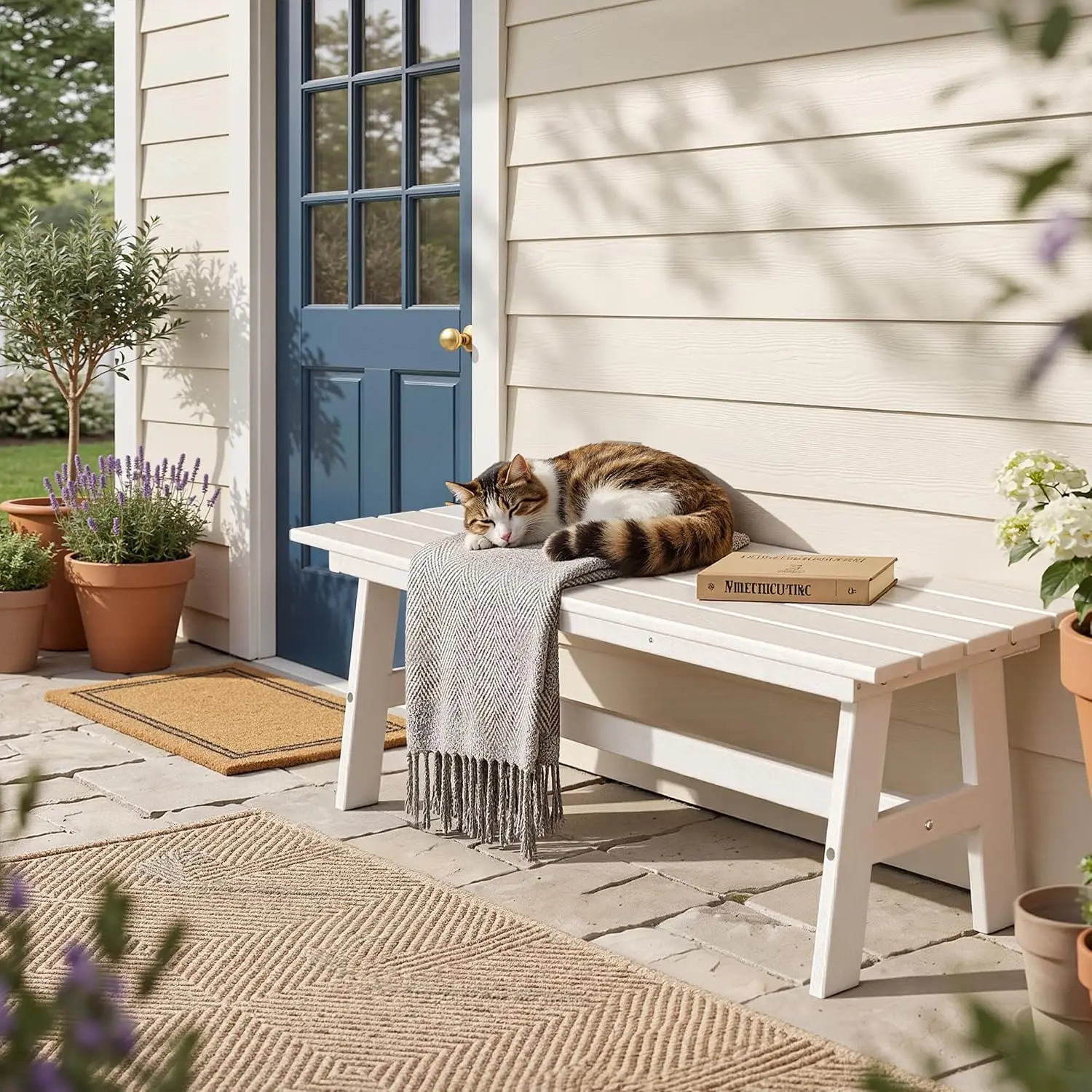 Outdoor Bench, All-Weather HDPE Backless Bench for Porch (White), Customized