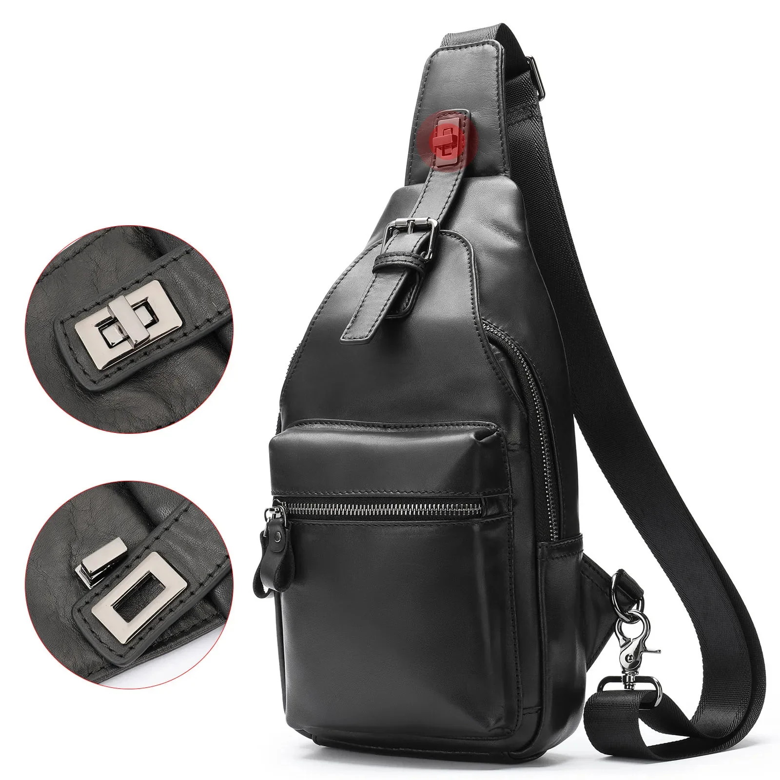 Casual men's leather chest bag soft cow skin pack single shoulder crossbody male outdoor gun anti theft