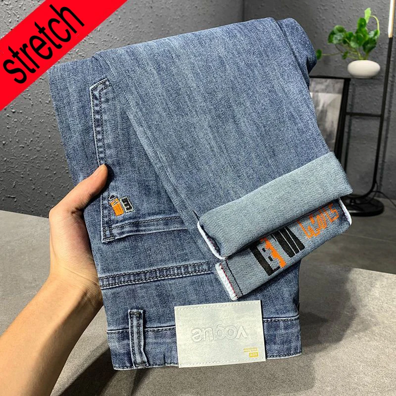 Stylish Streetwear These Trendy Men's Jeans Pants Luxury Clothing Hip Hop Fashion Printed Classic Slim Cowboy Stretch Jeans