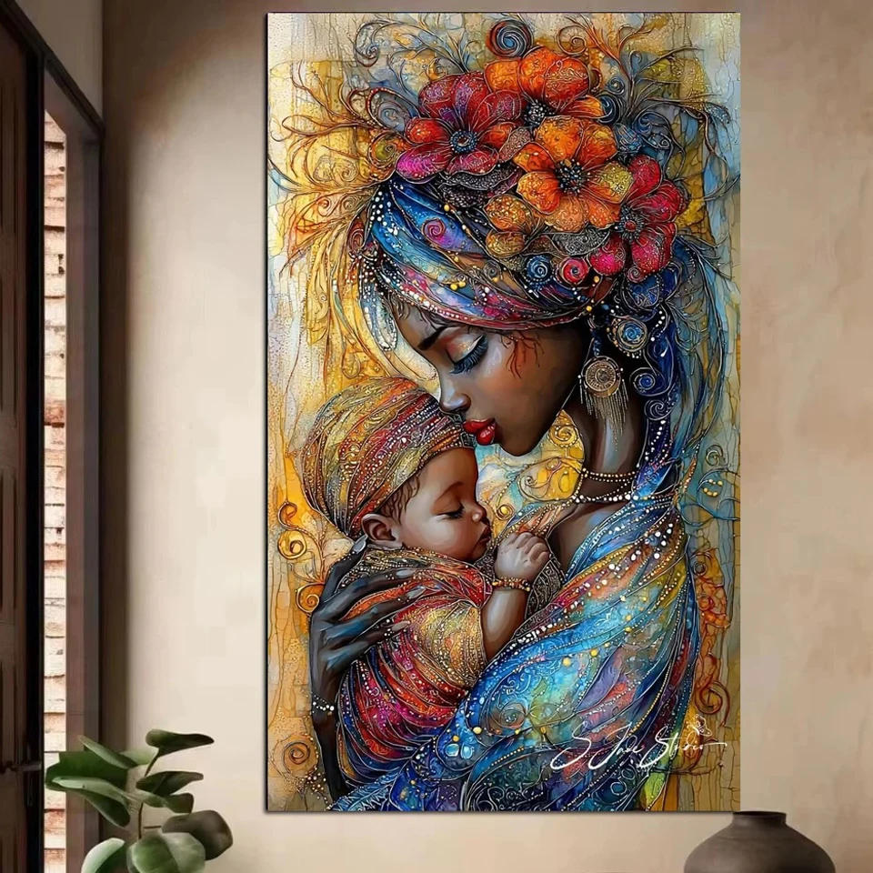 

Наборы алмазной живописи для африканской женщины и ребенка для взрослых, наборы алмазного искусства для начинающих, DIY 5D Full Drill Gem Craft для декора