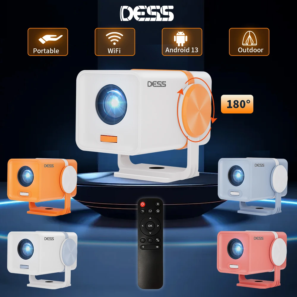 DESS Projector Android 13 Dual Band Wifi6 Smart Portable Projector Power Bank Powered Office Home Android Cinema Smart Projector