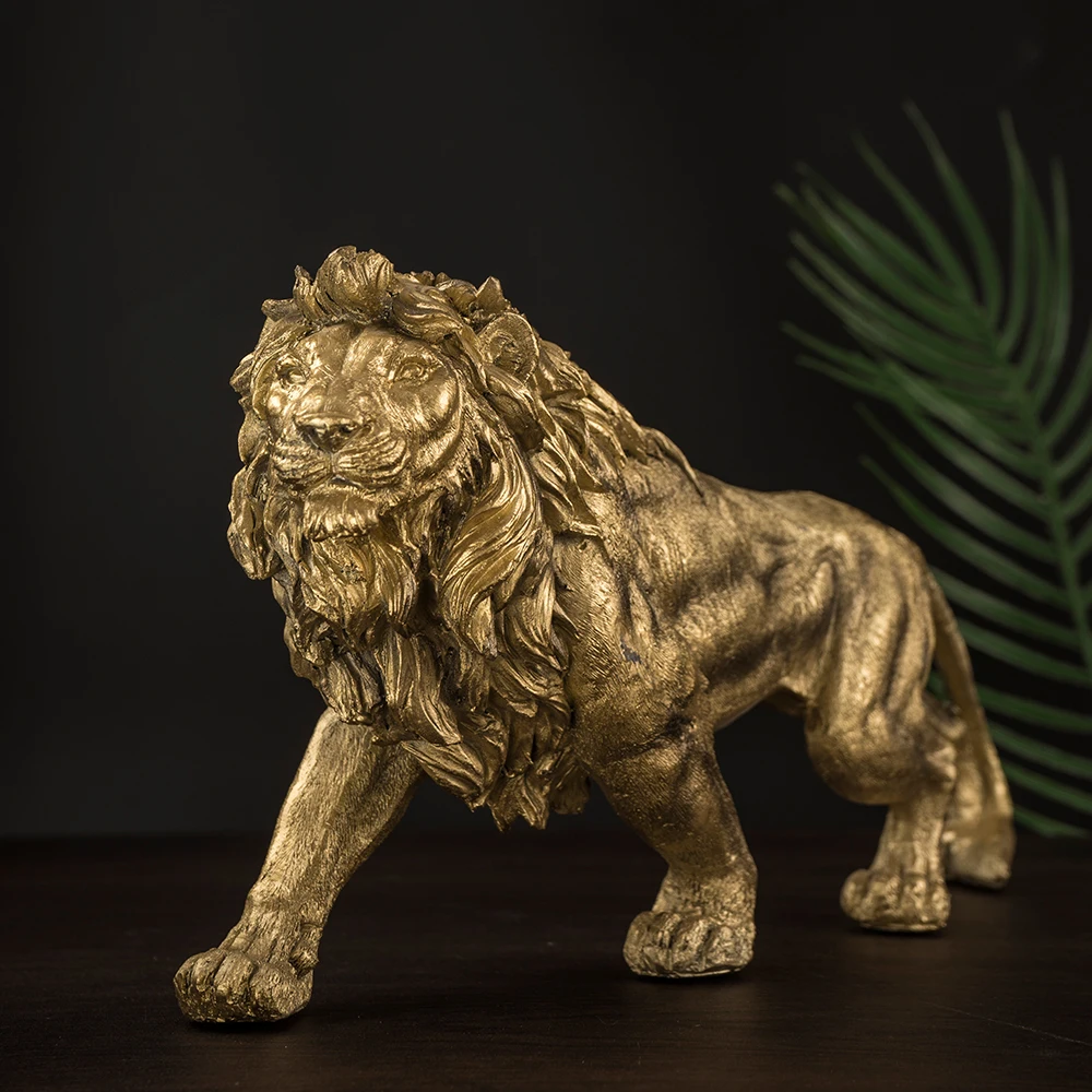 

Resin Golden Lion King Figurines Home Office Desktop Modern Animal Statue Decoration Accessories Living Room Decor