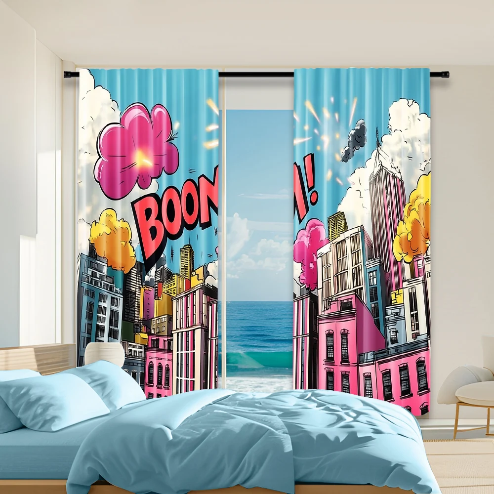 

2 pcs, versatile polyester transparent curtains for home decoration Super Girl for use in bedrooms and living rooms