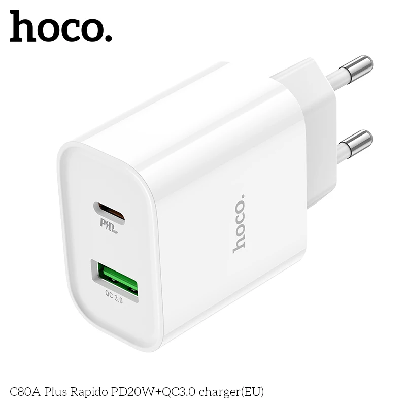 

HOCO C80A Plus PD20W+QC3.0 Phone Chargers EU Adapter Fast Charging for Smart Phones For IPhone 15/16 Pro Max Samsung Type-C Plug