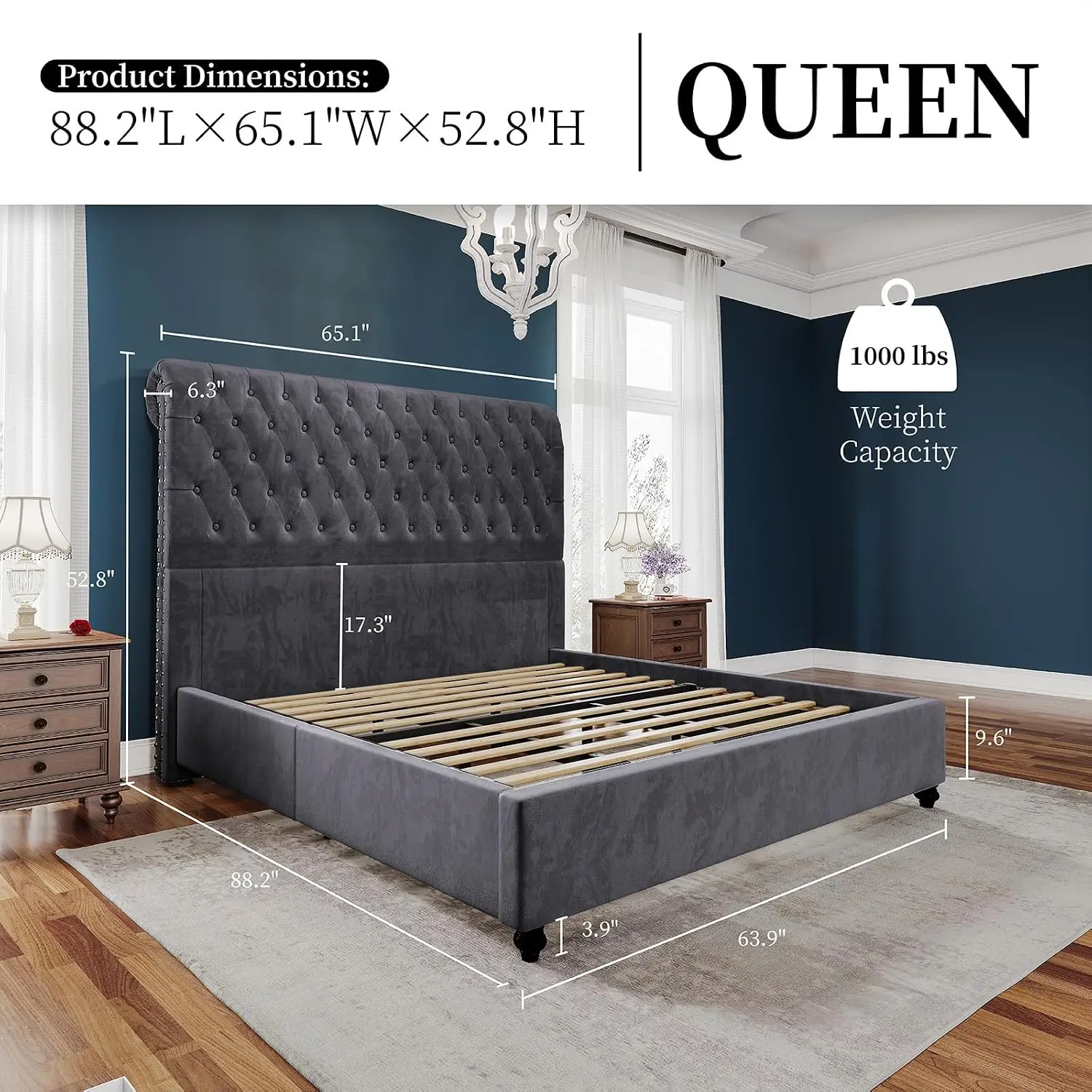 Velvet King Bed Frame 52.8
