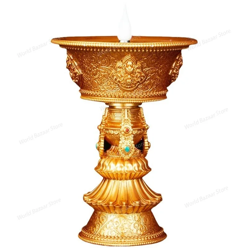 

Электрическая лампа с тибетским маслом, перезаряжаемая, теплая, белая, светодиодная, Таиландская, буддийская, светодиодная, с резьбой по свечу, подсвечник из смолы