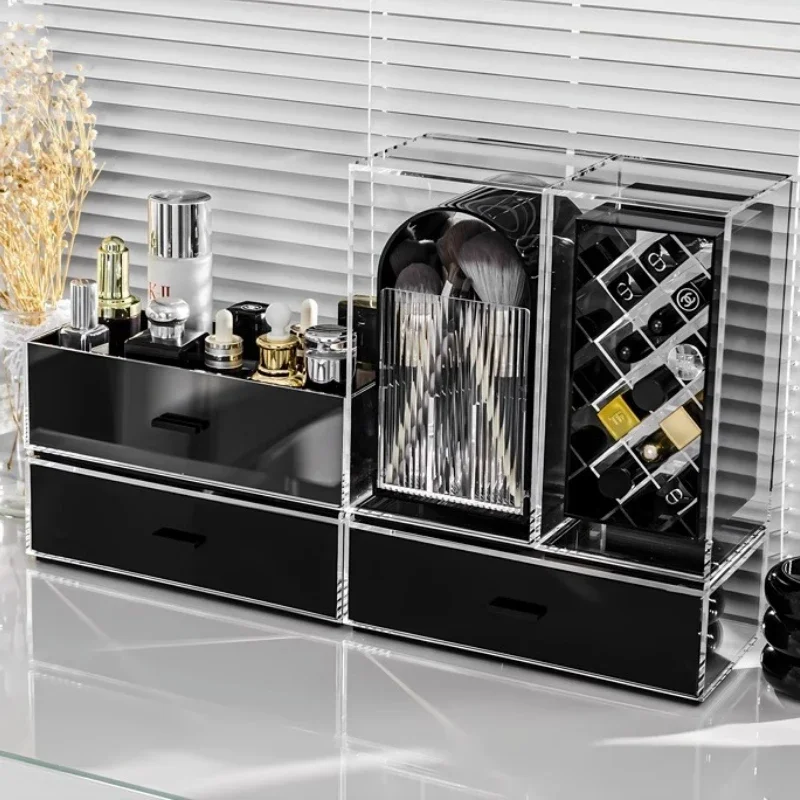 High-End Acrylic Cosmetics Storage Box Dust-Proof Desktop Organizer for Lipsticks Skincare Products and Makeup