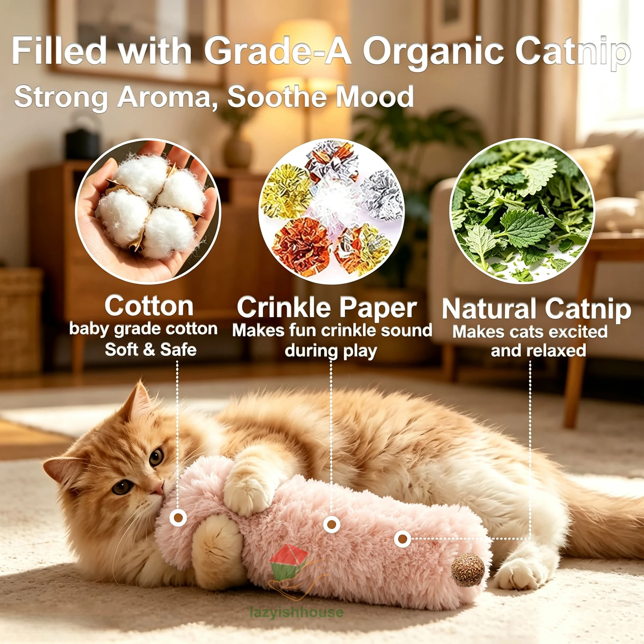 Plush Cat Chew Toy Catnip Self-hi Bite Toys Strip Pillow Teaser Toys for Cats Soft Interactive Cat Plaything Katten Speelgoed
