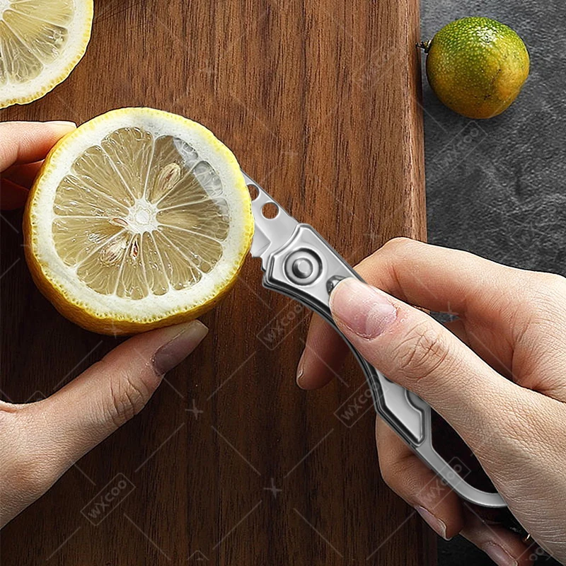 WXCOO Stainless Steel Folding Knife Kitchen Utility Knife Fruit Pocket Knife with Keychain Handle for Home Kitchen Necessities